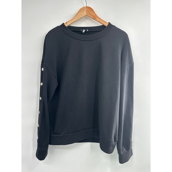 NWOT Tobi Black Silver Button on Sleeves Sweatshirt Small/Petite - Picture 7 of 8